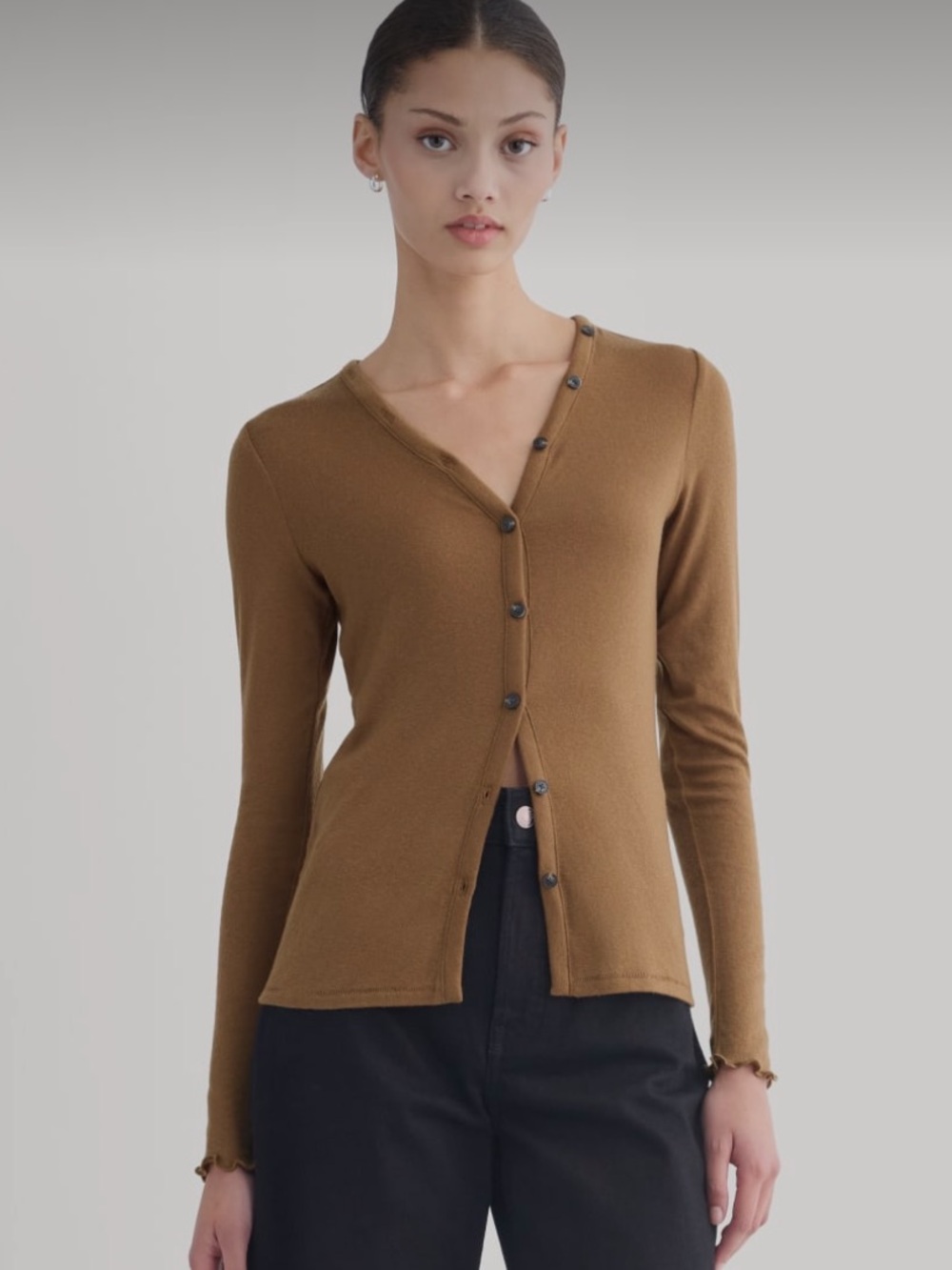 EVERLANE NWT SHEER V-NECK CARDIGAN IN BUTTERLUXE  TOFFEE SIZE SMALL